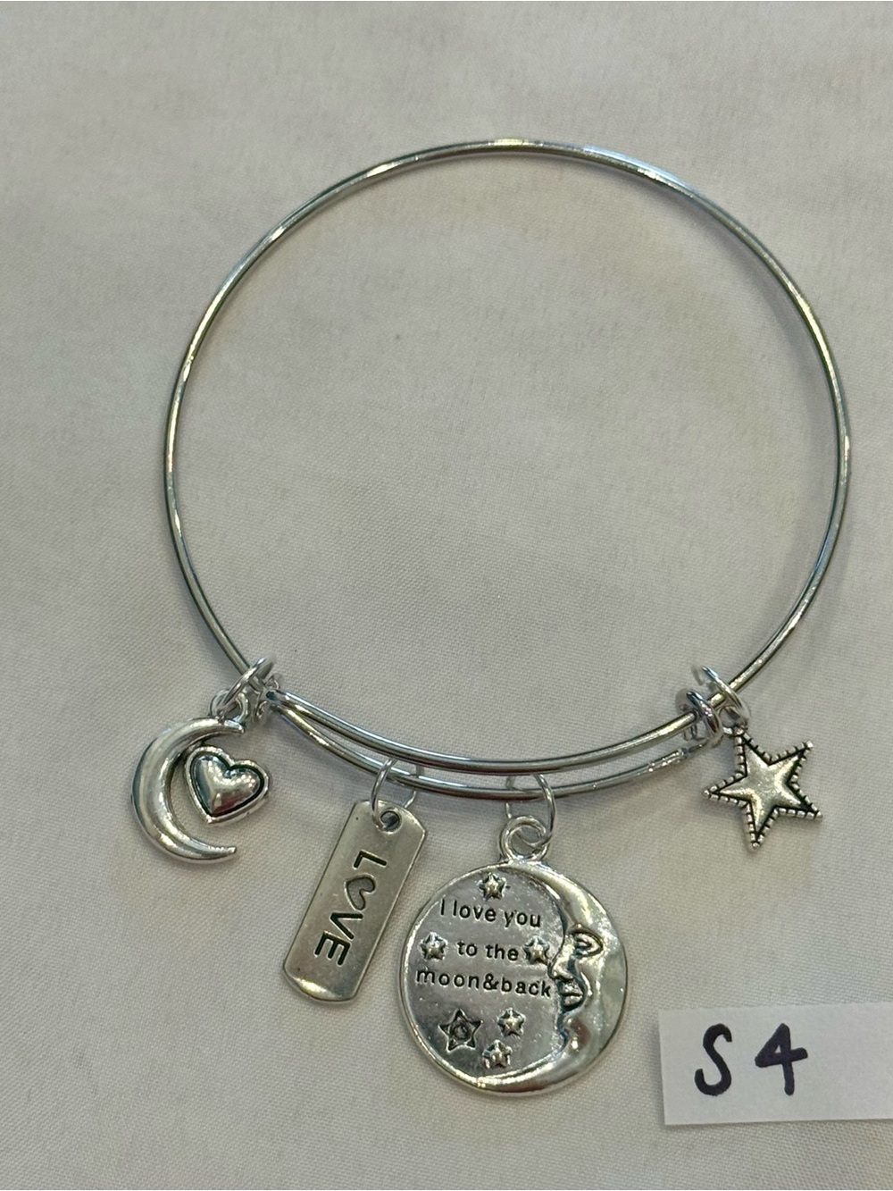 S4 Moon and Back Stars Love Charm Bangle Bracelet